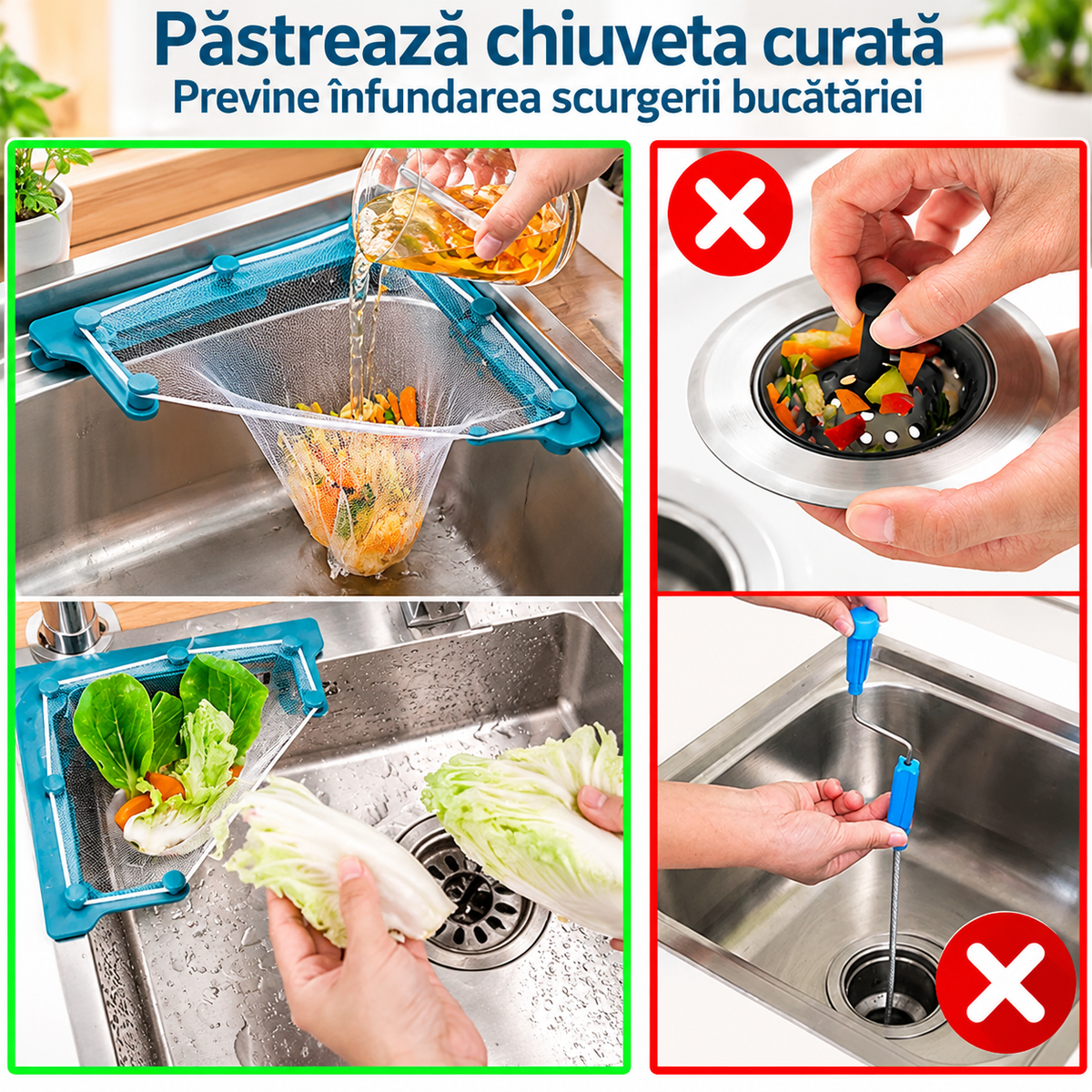 Suport Multifuncțional pentru Chiuvetă cu 50 Săculețe Filtrante