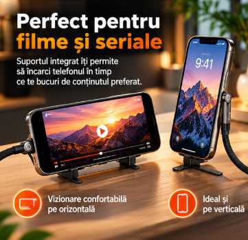 Suport Telefon Pliabil Cablu Încărcare